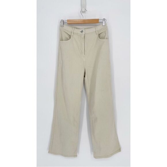 Aritzia Wilfred Free Entrance Wide Leg Pant High Waisted Stretch Beige Women's 8 - Picture 2 of 7